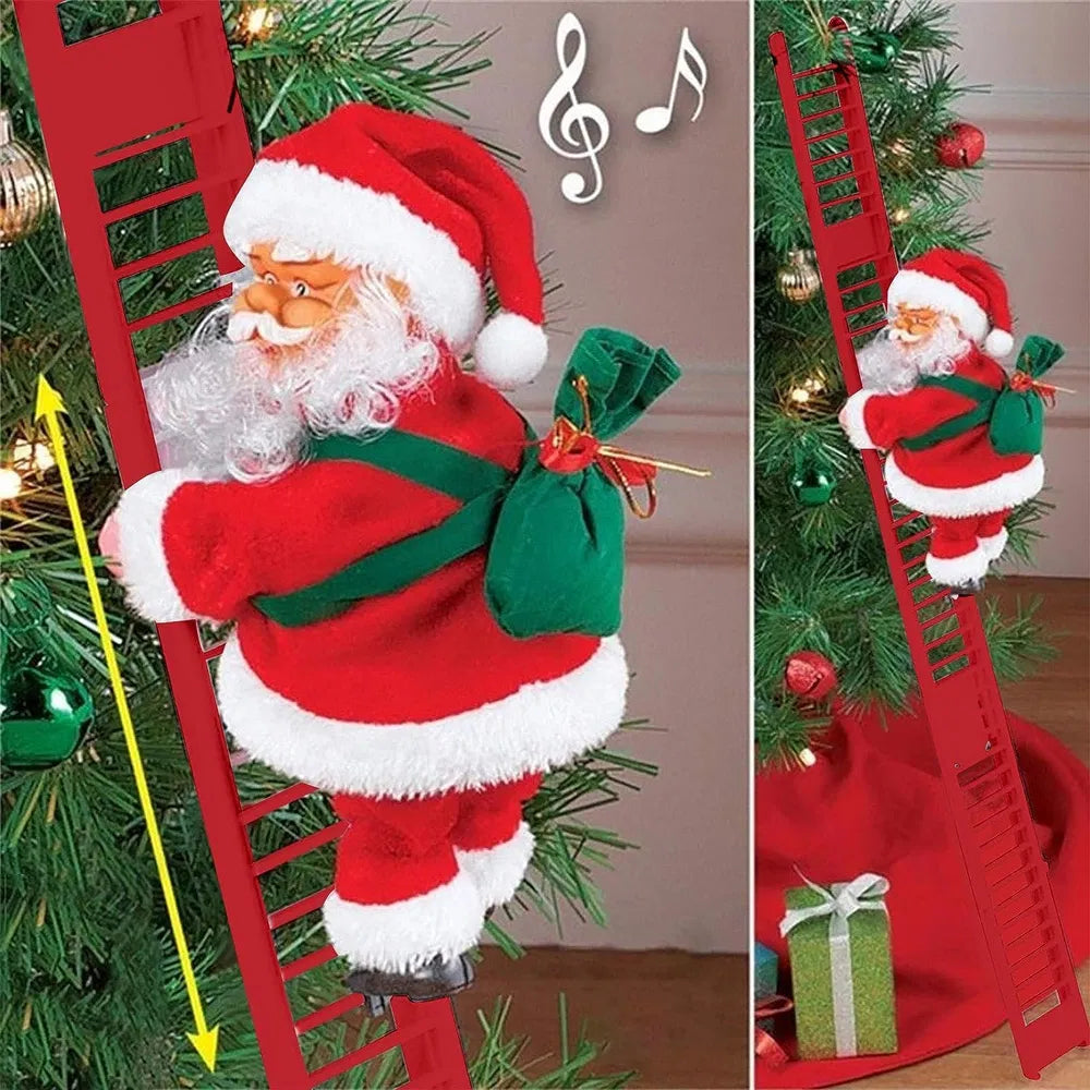 Christmas  Electric Climbing Santa with Music & LED Light, Electric Climbing Ladder Santa Claus Doll for Xmas Tree Decorations Hanging Christmas Ornaments Tree Decor Holiday Party Gift  Christmas - Cred