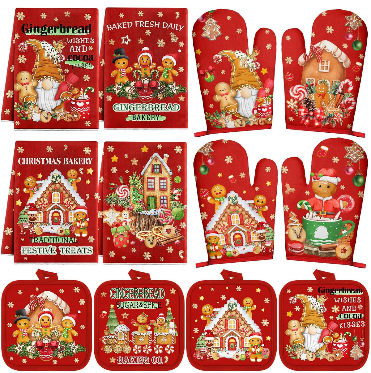 12 Pack Christmas Kitchen Accessories Set, Gingerbread Style Holiday Decor, Festive Cooking & Countertop Decorations For Home - MULTI