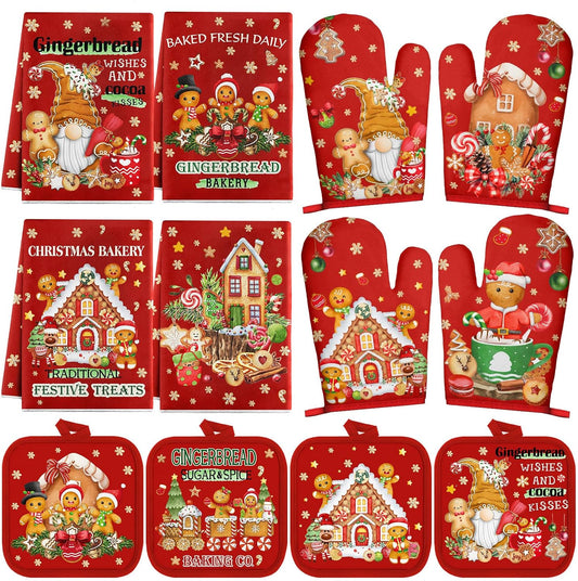 12 Pack Christmas Kitchen Accessories Set, Gingerbread Style Holiday Decor, Festive Cooking & Countertop Decorations For Home - MULTI