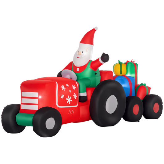 9ft Christmas Inflatables Outdoor Decorations Santa Claus Driving Trailer with Colorful Gift Boxes, Blow-Up LED Yard Christmas Decor for Lawn Garden Party - Red/320x320x190 mm