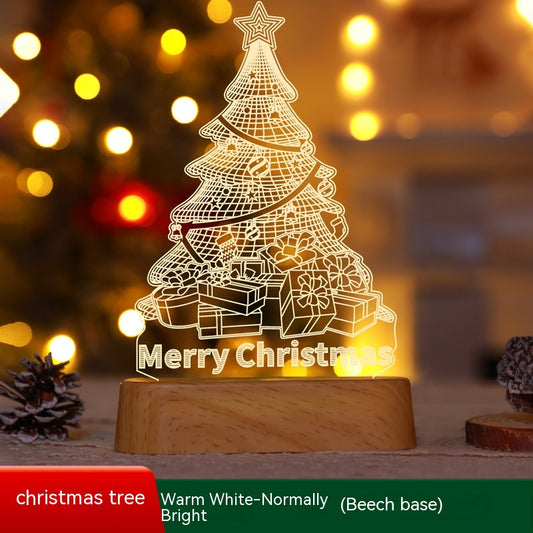 Christmas Decoration 3D Lamp Acrylic LED Night Lights New Year Valentines Day Christmas Kids Gift Christmas Ornaments - Christmas Tree Wood Grain/Warm White