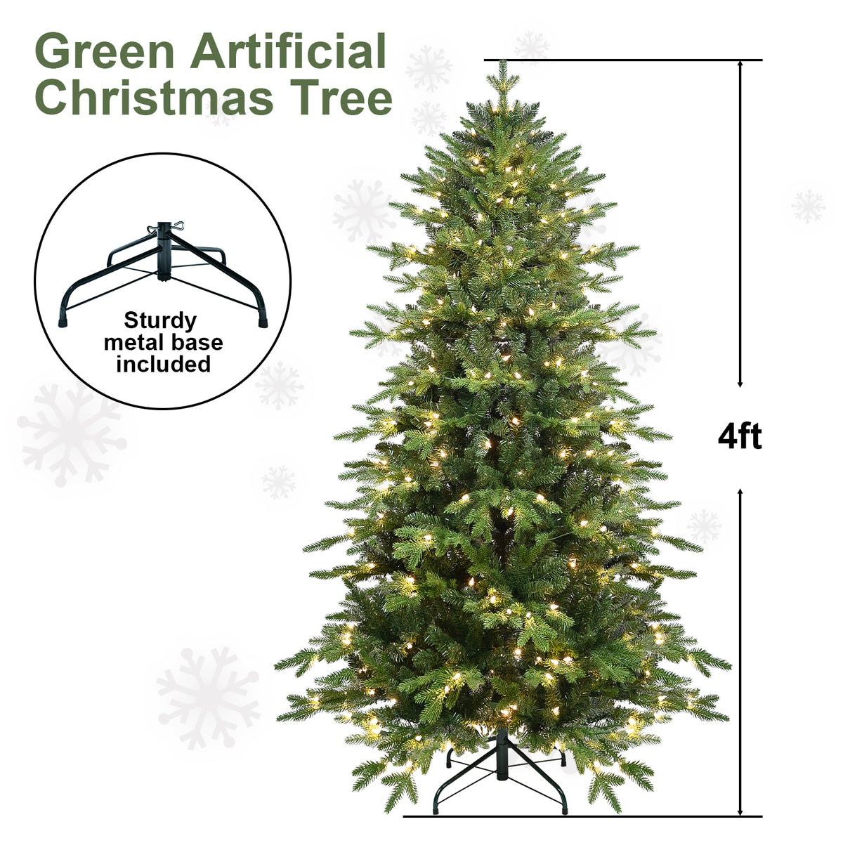 PVC Christmas Tree, Christmas Decorations, Green, With Lights - 4ft