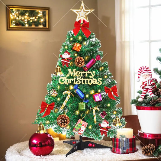 Mini Christmas Tree Small Christmas Tree With LED Lights Ornaments Tabletop Artificial Christmas Decorations Indoor Christmas Decor 24"/60cm - Green
