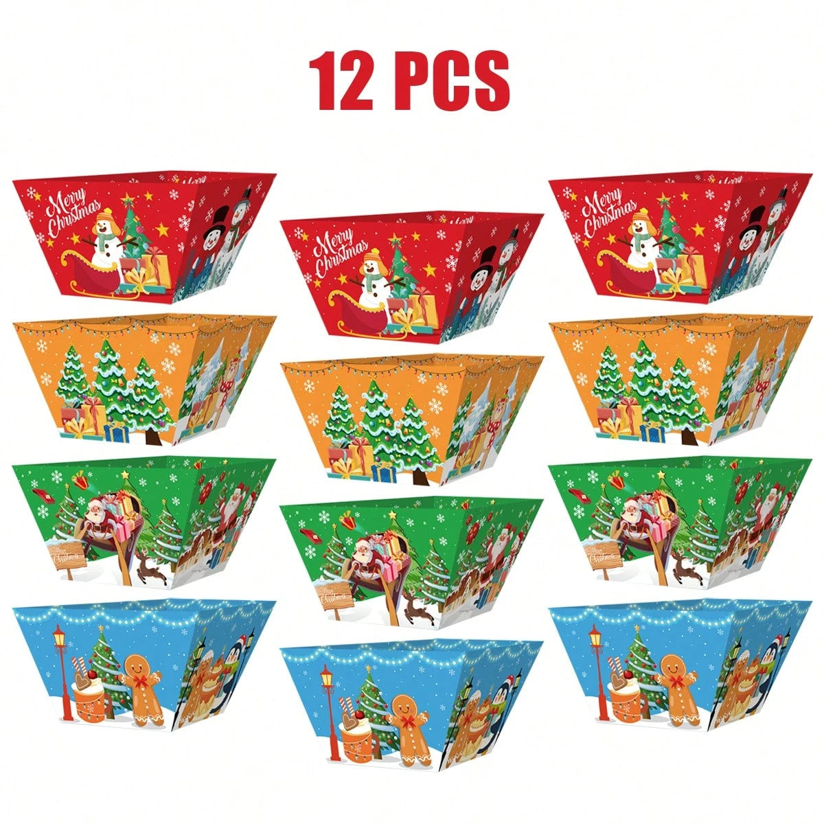 12 PCS Christmas Paper Food Tray Xmas Decorations Christmas Gingerbread Man Disposable Snack Popcorn Bowl Popcorn Containers Boxes For Winter Christmas Party Supplies - 12pcs