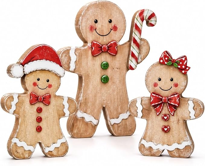 Gingerbread Christmas Decorations Indoor, Cute Gingerbread Home Decor For Tabletop, Mantel, Shelf, Kitchen And Holiday Display - Tan