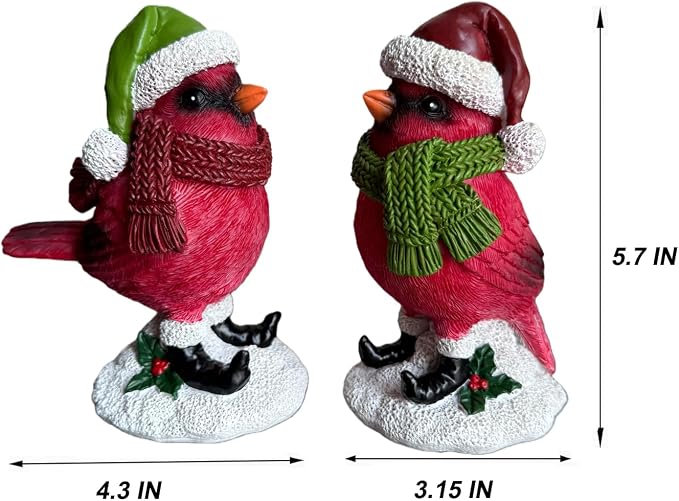 Cardinal Christmas Figurine, Red Bird Tabletop Centerpiece Ornament For Home, Mantel, Shelf, Indoor Outdoor Holiday Decorations - Red