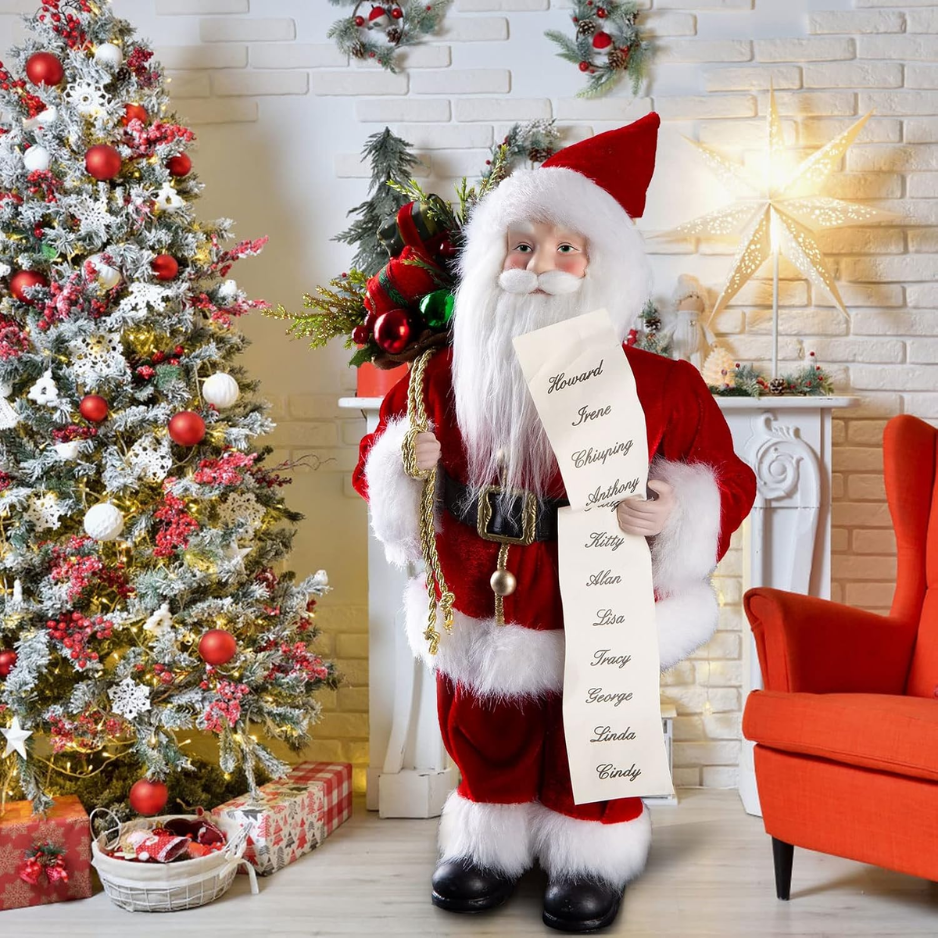 Christmas Decorations, 18 Santa Clause Figurines Decorations, Christmas Socks And Gifts Bag Standing Home Party Holiday Decor And Birthday Gifts - RED