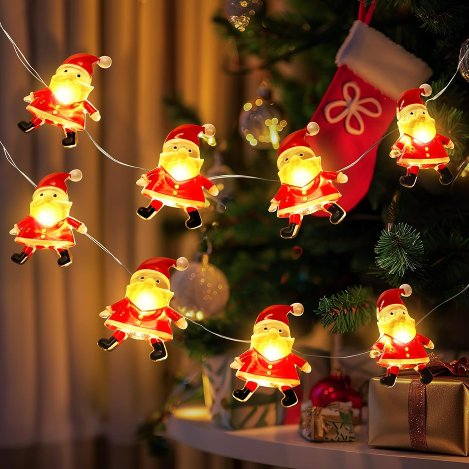 Christmas Decorations Indoor Lights, 10FT 30 LED Christmas Santa Claus Fairy String Lights - RED