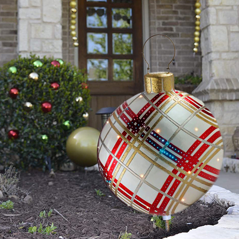 Christmas Ornament Ball Outdoor Pvc 60CM Inflatable Decorated Ball PVC Giant Big Large Balls Xmas Tree Decorations Toy Ball - Red grids2/1PC/60cm