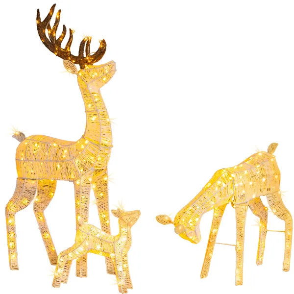 3-Piece Lighted Christmas Reindeer Family Set Outdoor Decorations, Weather Proof Deer Family Set Of 3 Christmas Ornament Home Decor Pre-lit 280 LED Warm White Lights, White - Default title