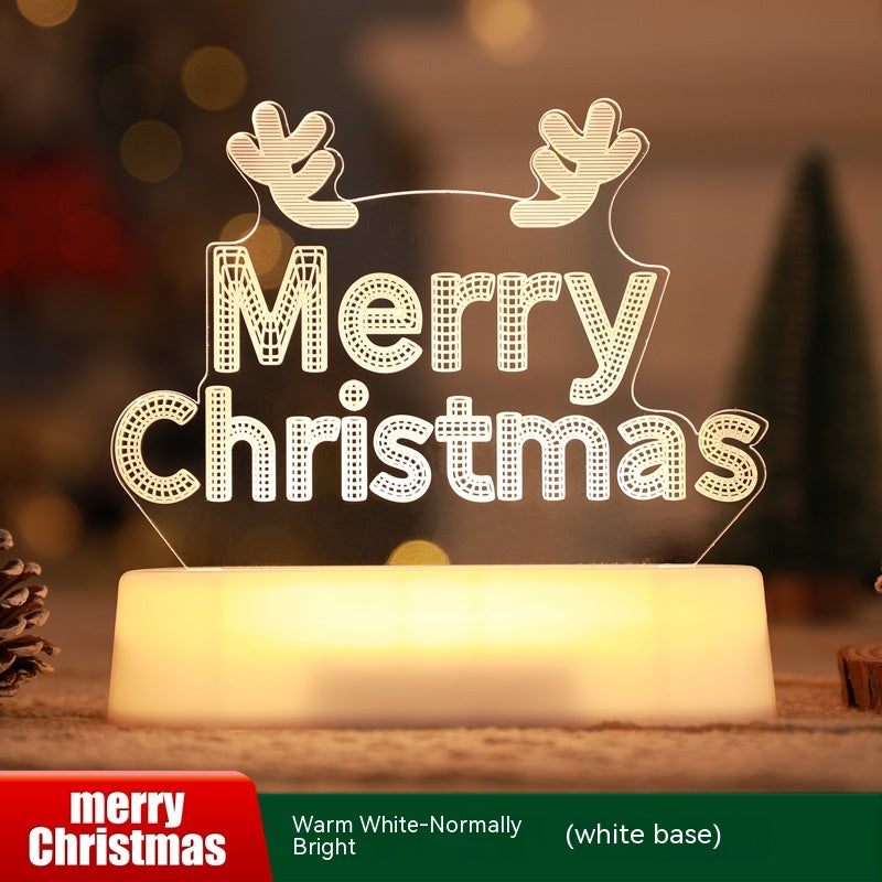 Christmas Decoration 3D Lamp Acrylic LED Night Lights New Year Valentines Day Christmas Kids Gift Christmas Ornaments - Merry Christmas/Warm White