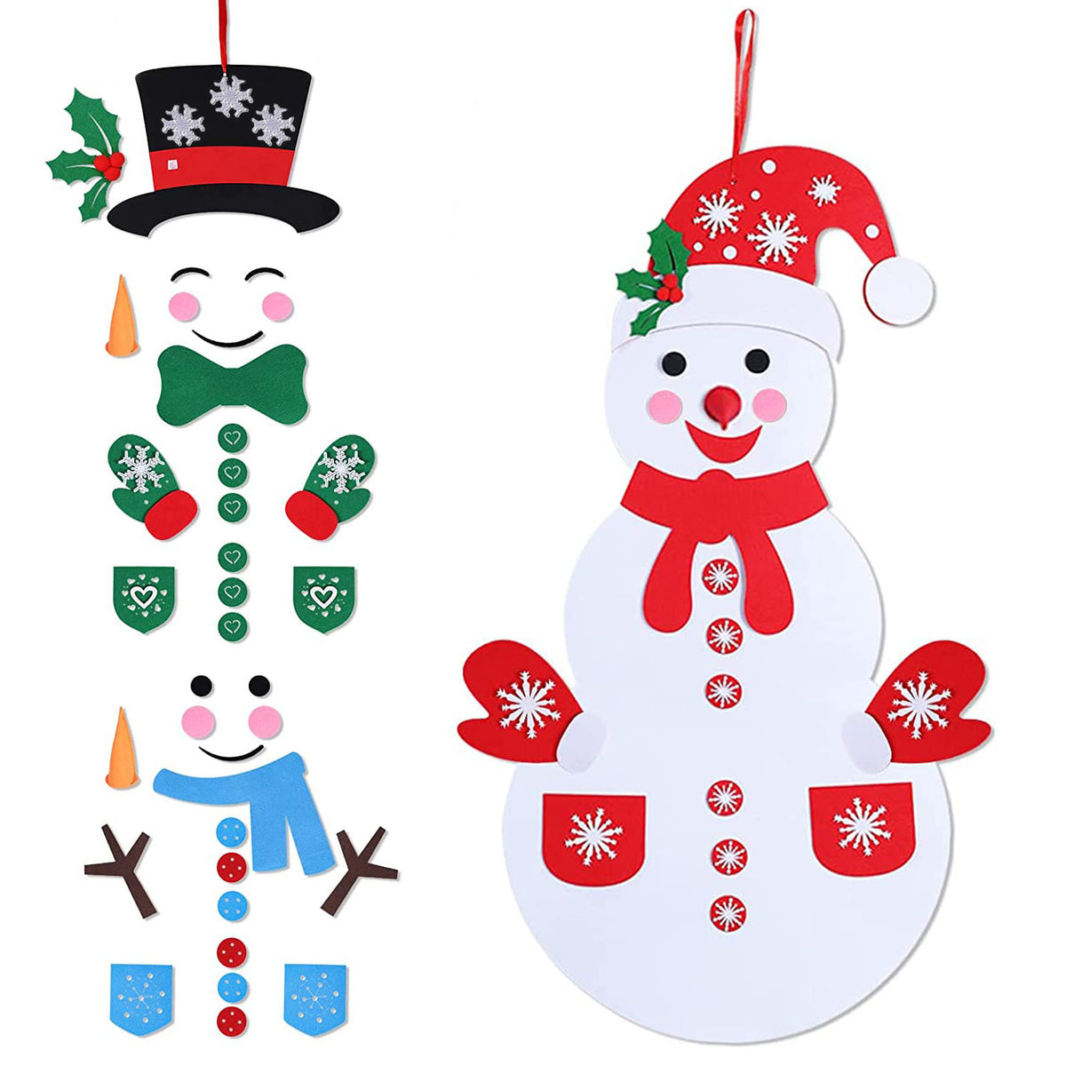 Felt Christmas Snowman Set DIY Felt Christmas Hanging Decorations Kits With 54Pcs Detachable Ornaments Xmas Gift For Toddlers - MultiColor