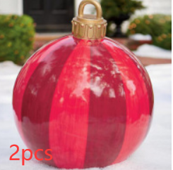 Christmas Ornament Ball Outdoor Pvc 60CM Inflatable Decorated Ball PVC Giant Big Large Balls Xmas Tree Decorations Toy Ball - Red stripes/2PCS/60cm