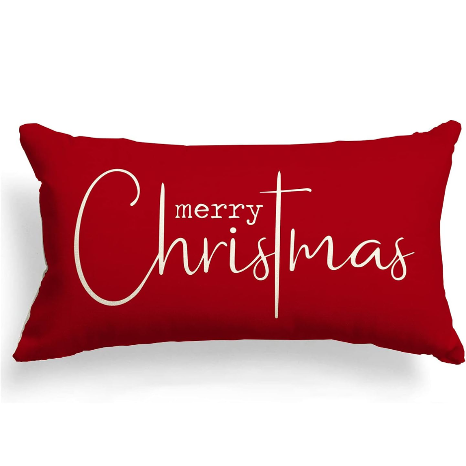 Christmas Pillow Covers Merry Christmas Throw Pillow Decorative Christmas Red Cotton Cloth Linen Cloth Pillow Cover Sofa Cover Decorative - RED
