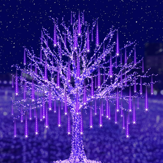 Halloween Lights Outdoor, Purple Halloween Decorations, UL Plug Meteor Shower Christmas Lights Outdoor 8 Tubes 192 LED Falling Rain Dripping - PURPLE