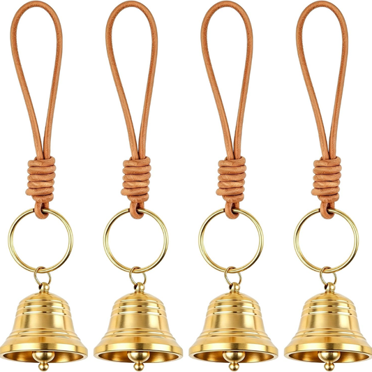 4PCS Small Brass Hanging Bells, Vintage Christmas Door Knob Bells, Rustic Holiday Decorations For Home & Wreaths - GOLD