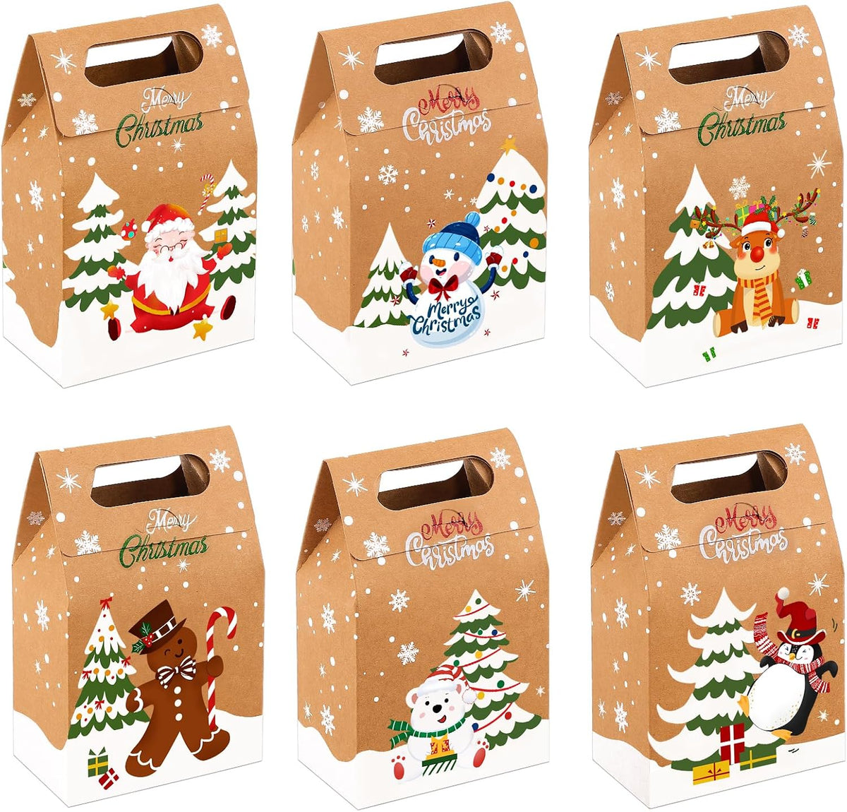 24 Pack Christmas Kraft Candy Boxes, Paper Cookie & Treat Gift Boxes For Holiday Wrapping, Xmas Parties, Favors & Decorations - MULTI