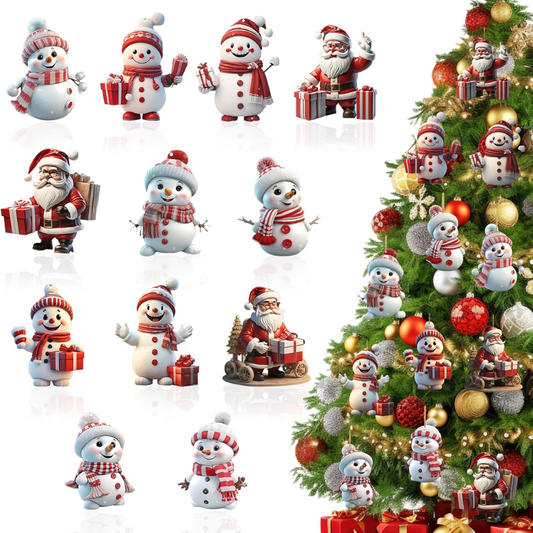 12 Pcs Christmas Tree Decorations Xmas Snowman Hanging Ornaments Cute Cartoon Snowmen Santa Claus Ornaments Designs Mini Acrylic Hanging Ornament Christmas - WHITE