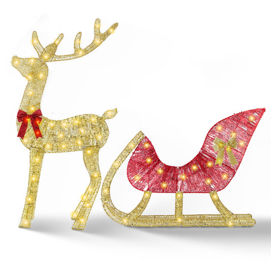 1Pc Lighted Christmas Reindeer & Sleigh Indoor Outdoor Christmas Decoration Christmas Lighted Display With 8 Lighting Modes - Reindeer And Sleigh
