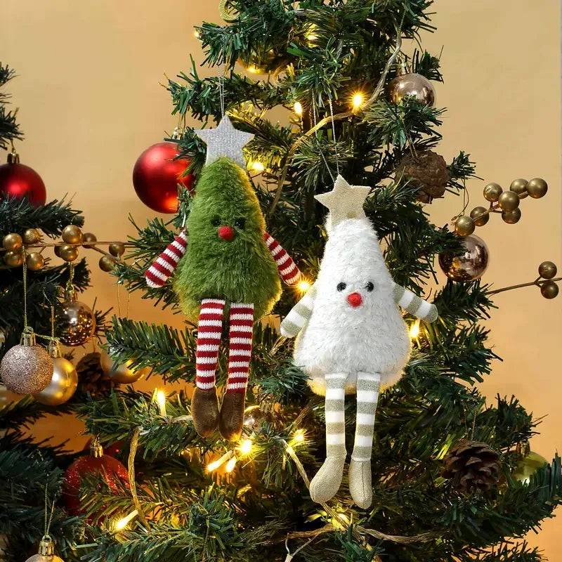 2pcs Christmas Tree Ornament Set with Candy Canes, Snowmen & Gingerbread Men - Indoor/Window Hanging Decorations, No Electricity Needed - Christmas Tree