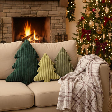 Green Velvet Christmas Tree Pillows, Set of 3