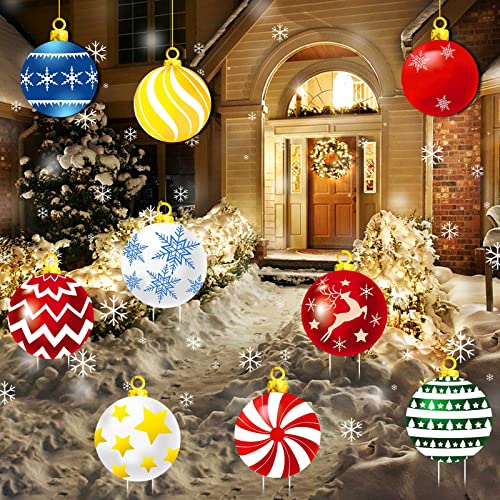 9Pcs Christmas Yard Signs With Stakes And Cords Christmas Balls Yard Signs Decorations For Outdoor Yard Porch Tree Lawn Decorations Xmas Party Decor-Ban On Selling On Amazon - 9pcs