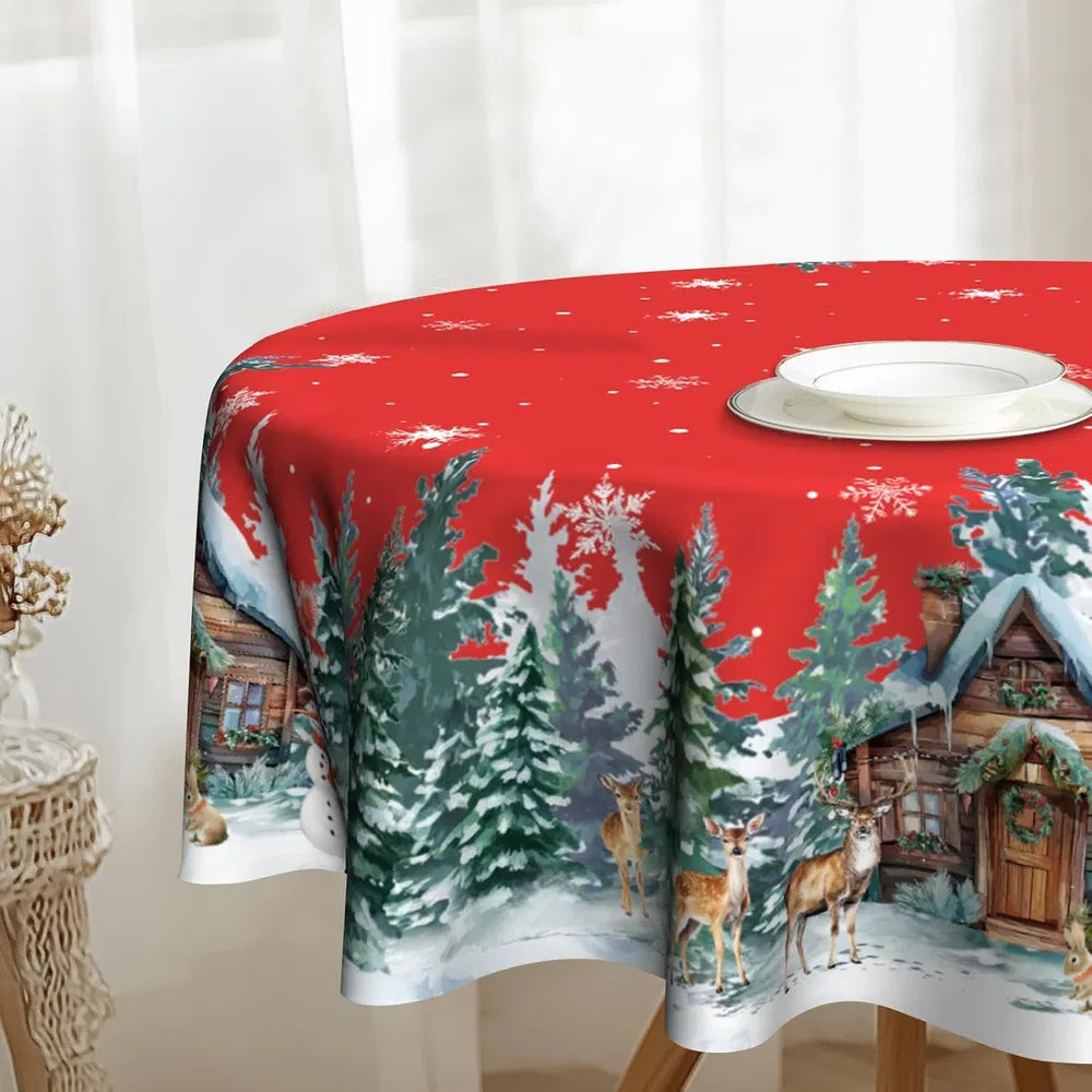 Christmas Round Tablecloth 60 inch Christmas Nativity Table Cloth Xmas Tree Table Cloths Decorations for Home Kitchen Dining Red Buffalo Plaid - Christma Tree Snowman