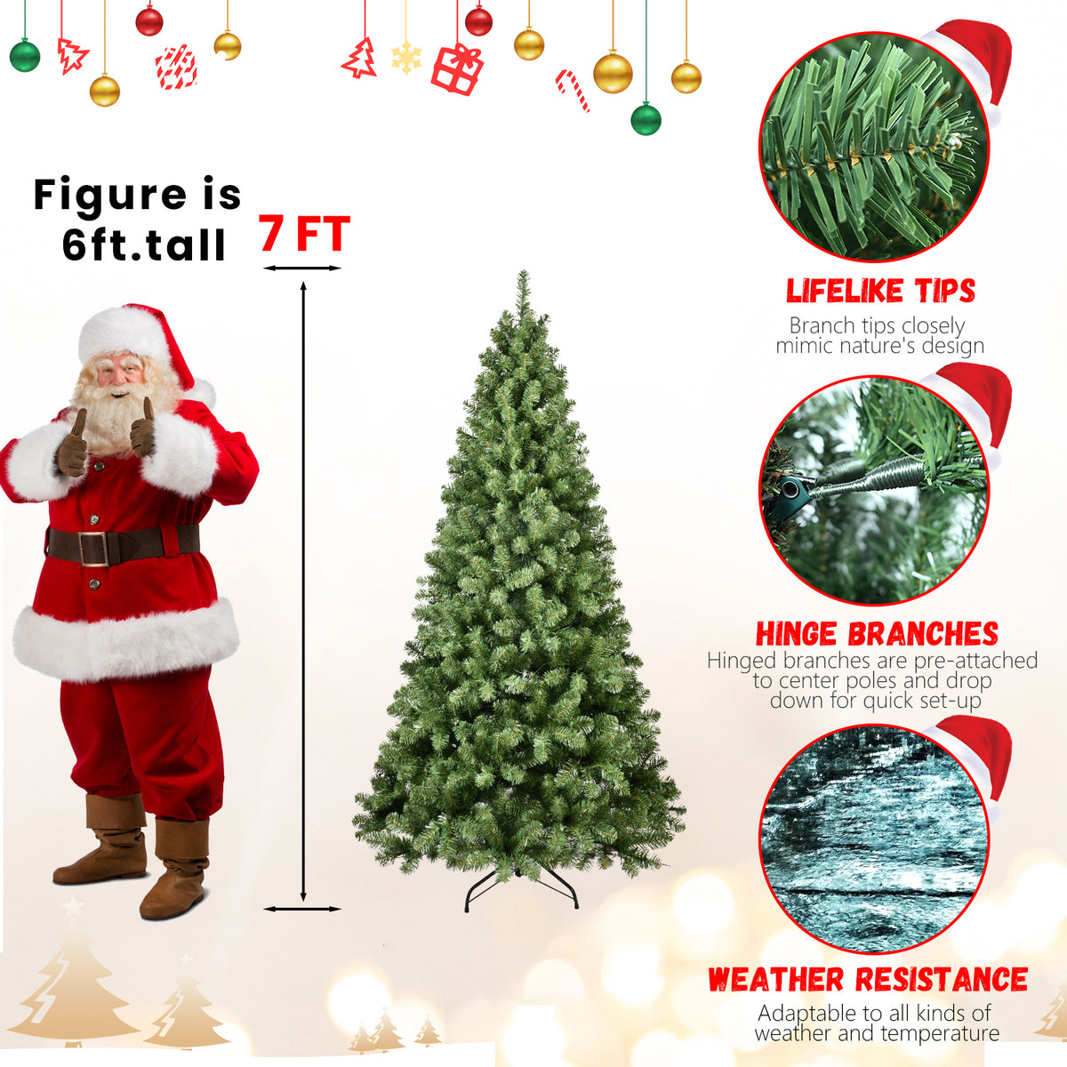 PE, PVC, Green Christmas Tree, Christmas Decorations - 7ft