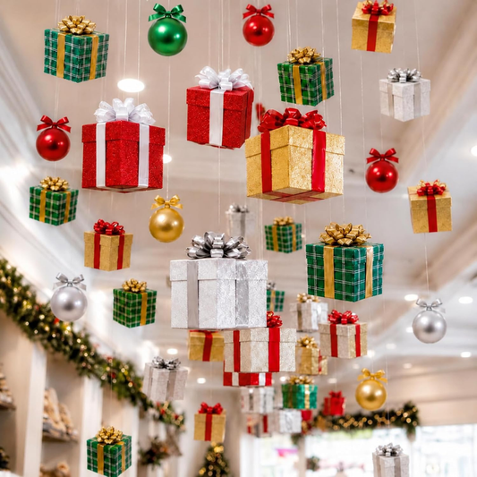 Christmas Hanging Ceiling Decorations Ball And Gift Box Cutout - MULTI