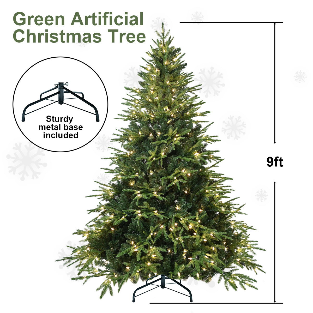 PVC Christmas Tree, Christmas Decorations, Green, With Lights - 9ft