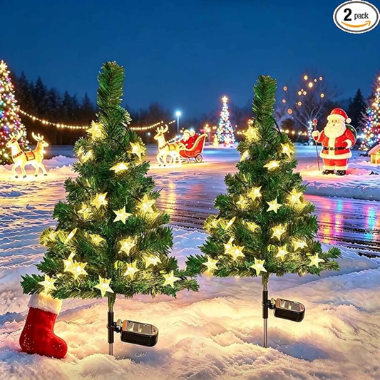 2 Pack Solar Christmas Tree Garden Stake Lights, Waterproof Outdoor Christmas Decorations With 40 LED For Pathway Yard Front Porch Grave Decor - GREEN