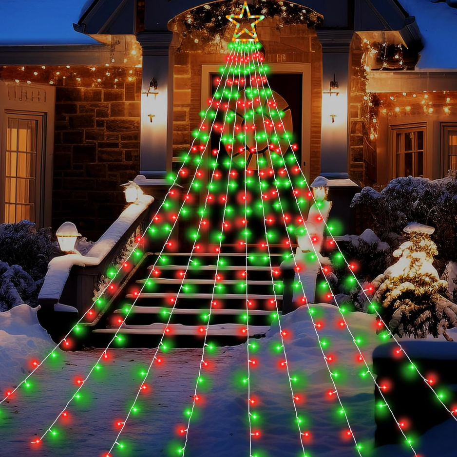 Outdoor Christmas Decorations 11.5ft Red Green Waterfall Christmas Lights 317LED Outdoor Christmas Lights With 8 Modes, Waterproof Outdoor Star - MULTICOLOR