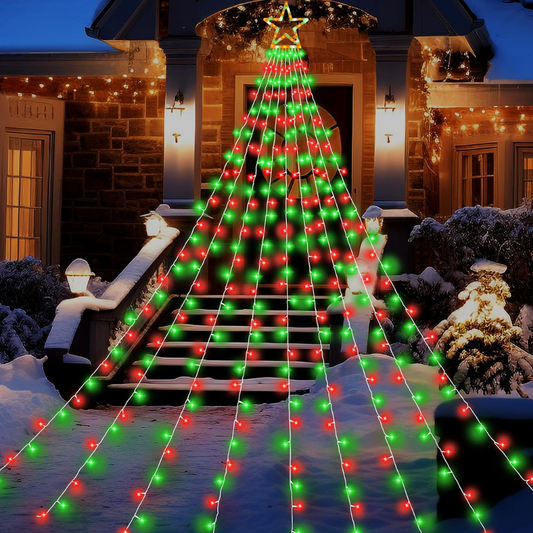 Outdoor Christmas Decorations 11.5ft Red Green Waterfall Christmas Lights 317LED Outdoor Christmas Lights With 8 Modes, Waterproof Outdoor Star - MULTICOLOR