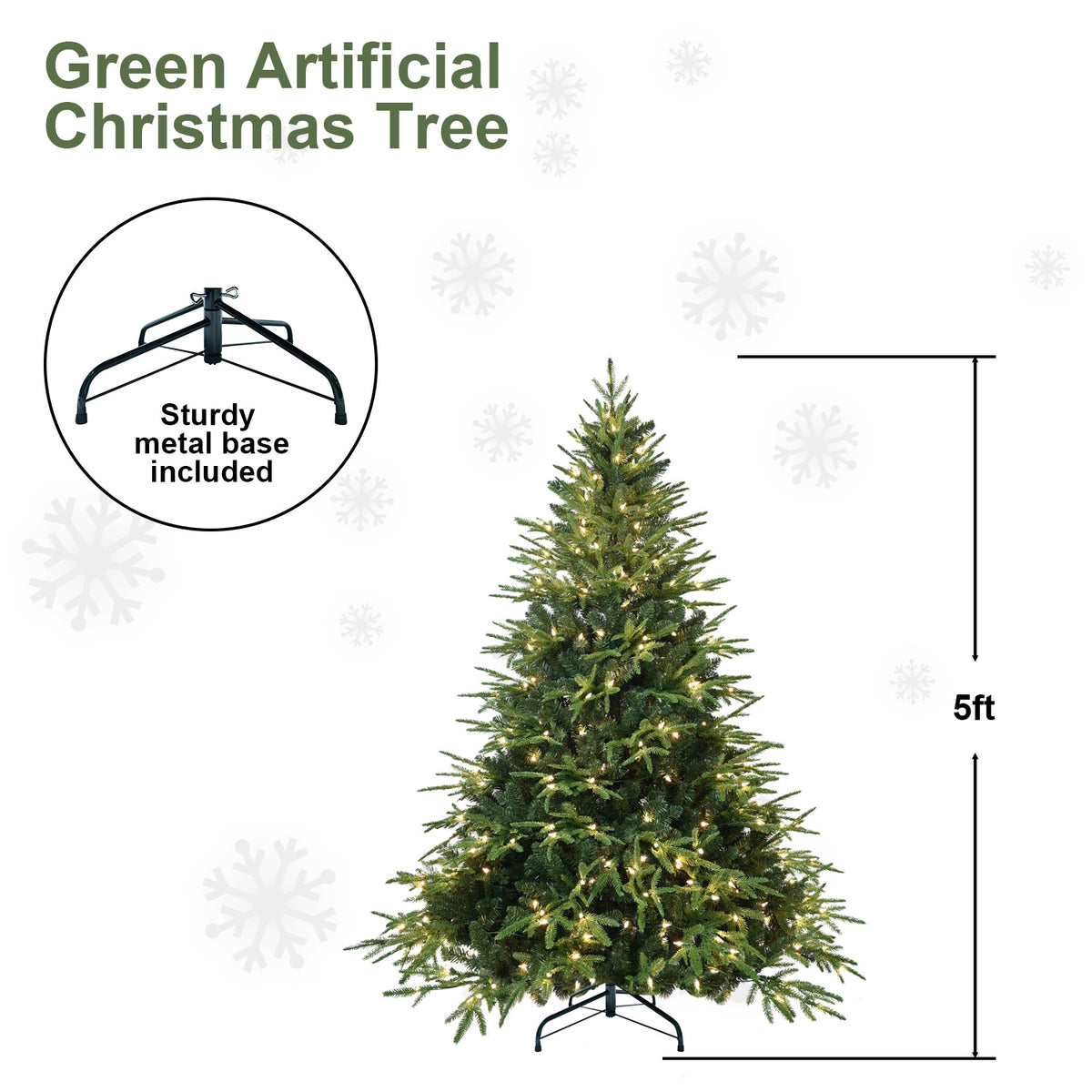 PVC Christmas Tree, Christmas Decorations, Green, With Lights - 5ft