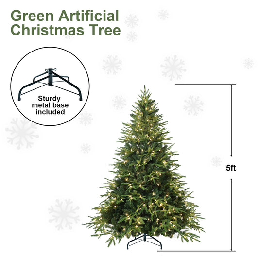 PVC Christmas Tree, Christmas Decorations, Green, With Lights - 5ft