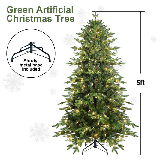 PVC Christmas Tree, Christmas Decorations, Green, With Lights - 5ft