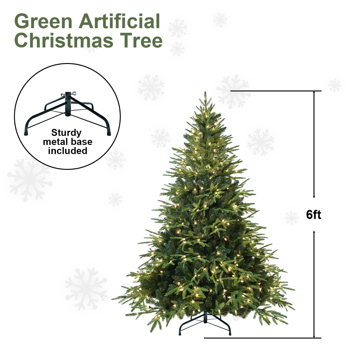 PVC Christmas Tree, Christmas Decorations, Green, With Lights - 6ft