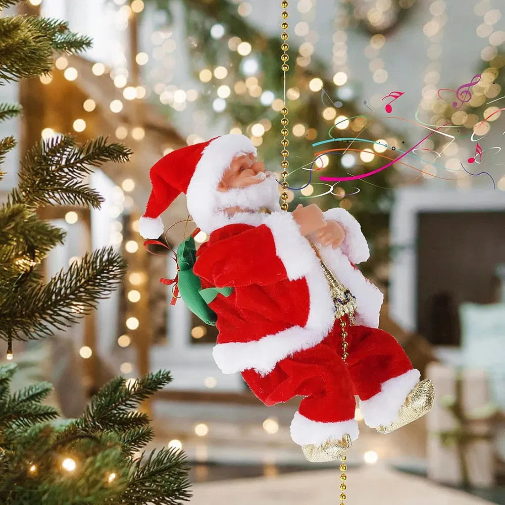 Christmas  Electric Climbing Santa with Music & LED Light, Electric Climbing Ladder Santa Claus Doll for Xmas Tree Decorations Hanging Christmas Ornaments Tree Decor Holiday Party Gift  Christmas - A RED