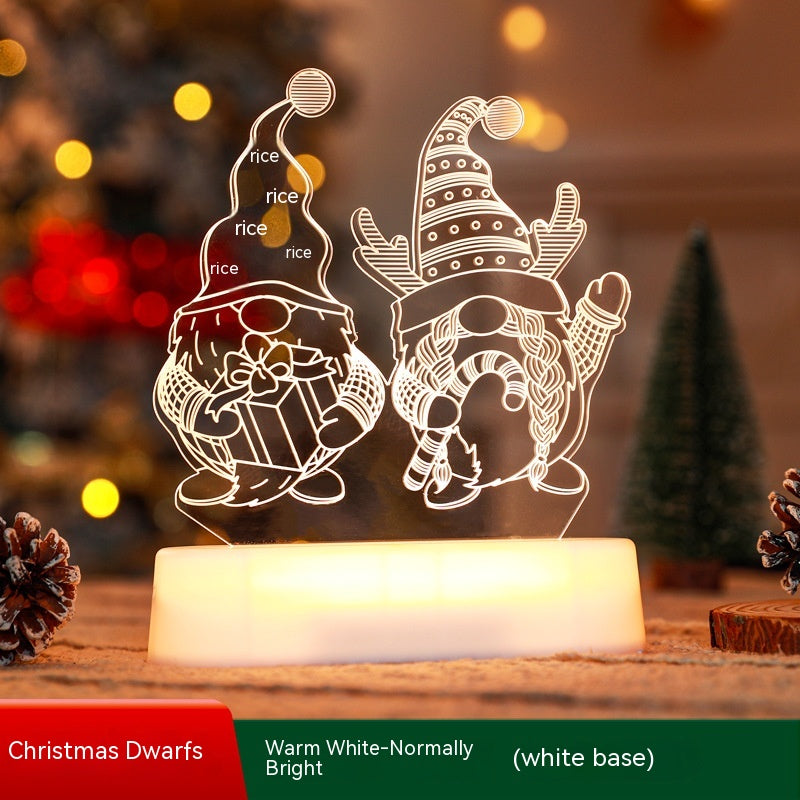 Christmas Decoration 3D Lamp Acrylic LED Night Lights New Year Valentines Day Christmas Kids Gift Christmas Ornaments - Christmas Dwarf/Warm White