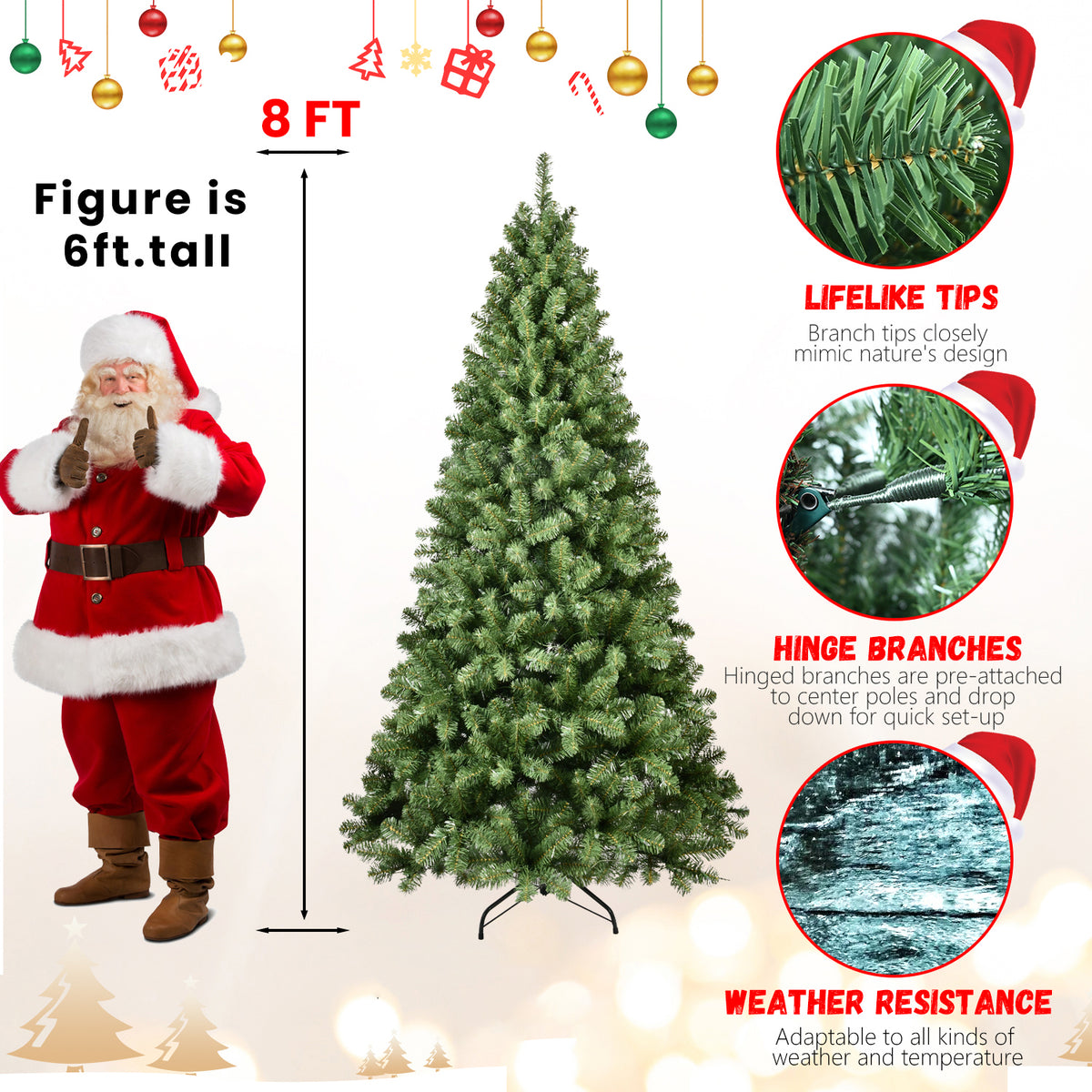 PE, PVC, Green Christmas Tree, Christmas Decorations - 8ft