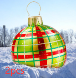 Christmas Ornament Ball Outdoor Pvc 60CM Inflatable Decorated Ball PVC Giant Big Large Balls Xmas Tree Decorations Toy Ball - Green grids/2PCS/60cm