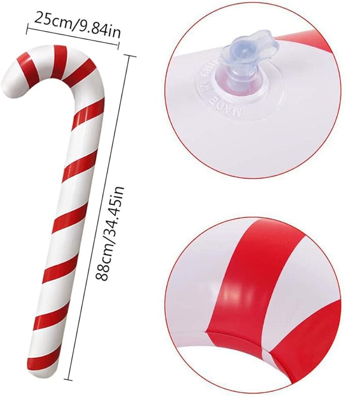 2 Pcs Inflatable Christmas Candy Cane Decorations, Large Candy Cane Balloons For Outdoor Yard, Pool, Party And Holiday Decor - Redwhite