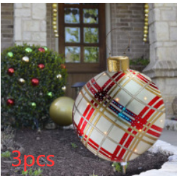 Christmas Ornament Ball Outdoor Pvc 60CM Inflatable Decorated Ball PVC Giant Big Large Balls Xmas Tree Decorations Toy Ball - Red grids2/3PCS/60cm