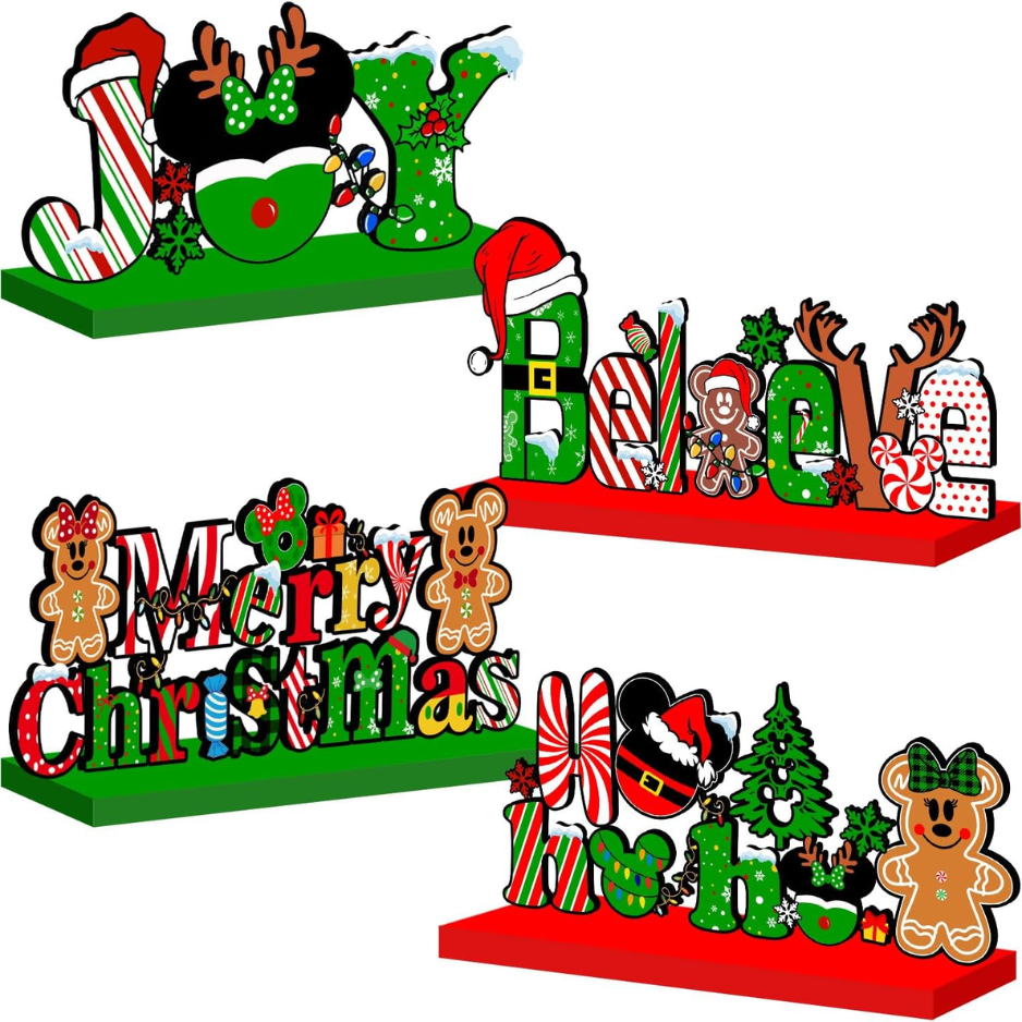 4pcs Mouse Christmas Decorations Wooden Table Centerpiece - MULTI