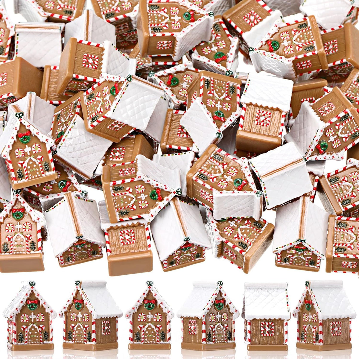 50 Pack Mini Christmas Gingerbread House Figurines, Bulk Basic Style Holiday Decorations For Christmas Tree, Table, Shelf & Crafts - MULTI