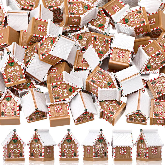 50 Pack Mini Christmas Gingerbread House Figurines, Bulk Basic Style Holiday Decorations For Christmas Tree, Table, Shelf & Crafts - MULTI