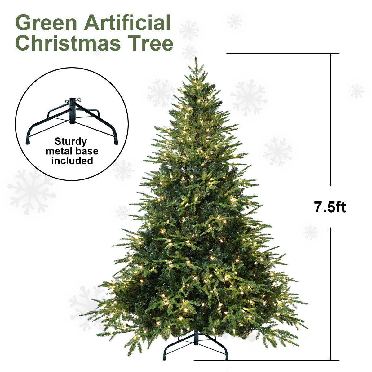PVC Christmas Tree, Christmas Decorations, Green, With Lights - Half of 15ft