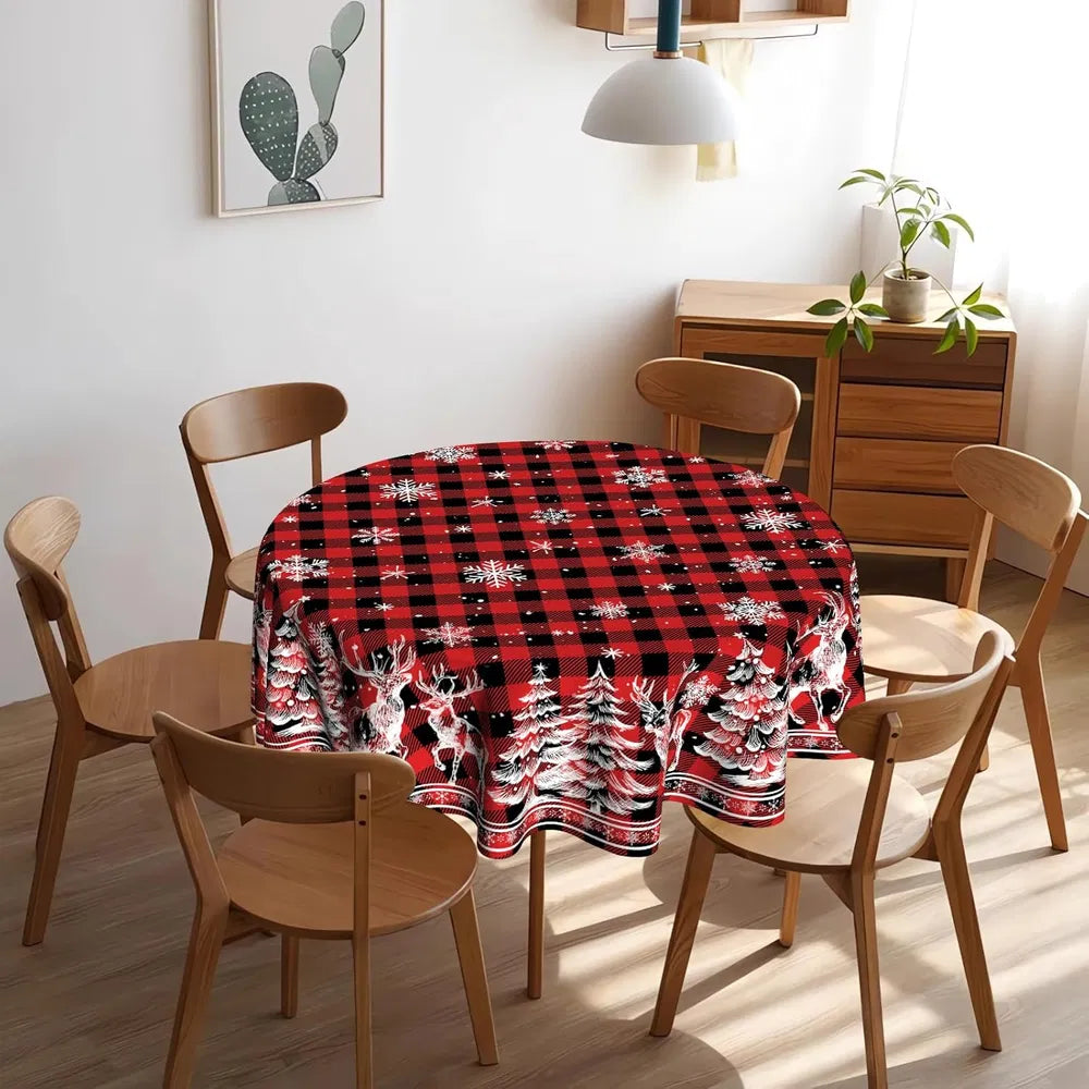 Christmas Round Tablecloth 60 inch Christmas Nativity Table Cloth Xmas Tree Table Cloths Decorations for Home Kitchen Dining Red Buffalo Plaid - Winter Red Buffalo Plaid