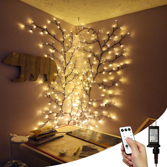 Enchanted Willow Vine Lights With Remote, Christmas Swags Decorations Indoor Room Decor, 18 Branches 144 LEDs Lighted Willow Vine Lights - BROWN