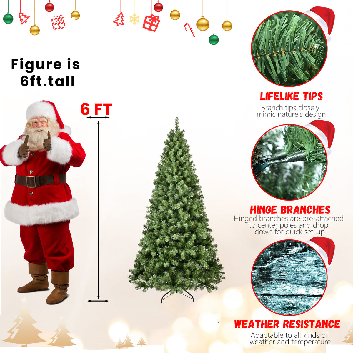 PE, PVC, Green Christmas Tree, Christmas Decorations - 6ft